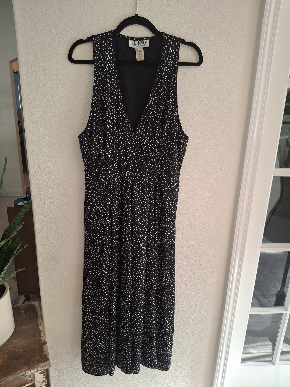 Vintage 90s Black Printed V-Neck Jumpsuit